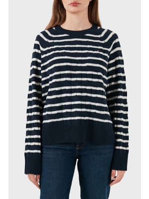 Tommy Hilfiger % 100 Yün Regular Fit Bisiklet Yaka Çizgili Kazak Bayan Kazak WW0WW48394 0y7