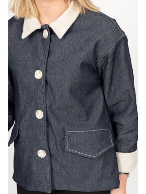 MissVina Bırdıe Peluş Yakalı Denim Kaban 2633