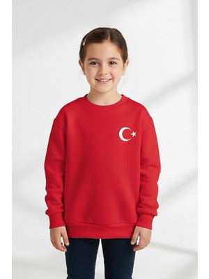 Kinderos Türk Bayrak Baskılı Kalın Çocuk Sweatshirt - 26K 1627