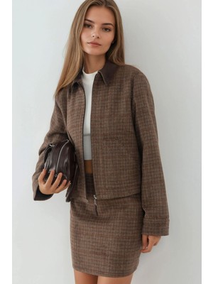 Hiccup Kadın Süet Yaka Detaylı Ekose Desenli Yün Karışımlı Ceket Çok Renkli