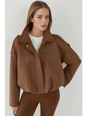 Hiccup Kadın Yumuşak Dokulu Süet Bomber Ceket Deve Kahvesi