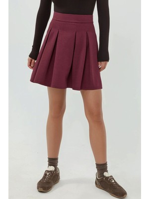 Hiccup Kadın Fermuarlı Pileli Mini Etek Kiraz Kırmızısı