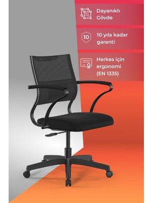 Metta Ergolife Sit Air Ofis Koltuğu | Tekerlekli, Yükseklik Ayarlı, Fileli, Siyah, Bilgisayar Sandalyesi -572.60.1.152