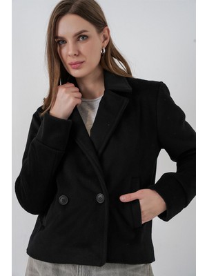 Hiccup Kadın Bdart Dokulu Kruvaze Yaka Ceket Siyah