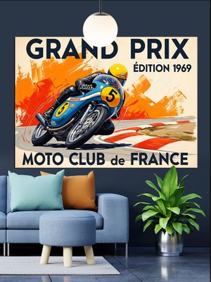 Tablo Mega Motosiklet Yarış Kulübü Afişi Dekoratif Kanvas - Mdf Ahşap Tablo