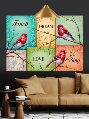 Tablo Mega Kuşlar Filizler Bahar Sanatı Dekoratif Kanvas - Mdf Ahşap Tablo