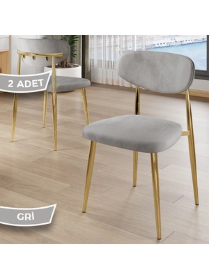 Canisa Laos Serisi 2 Adet Gri Mutfak Sandalyesi Gold Kaplama Metal Ayak 1.sınıf Babyface Kumaş