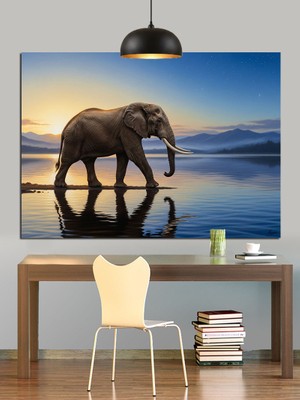 Karizma Tablo Deniz Kenarında Fil Yürüyüşü Dekoratif Kanvas - Mdf Ahşap Tablo