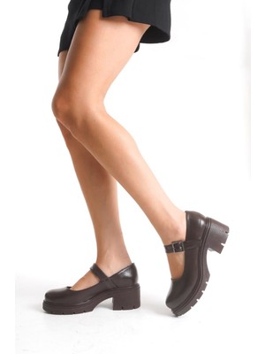 İnfon Ayakkabı Marketi K-708 Kahve Kırışık Rugan Tokalı Yüksek Tabanlı Loafer Ayakkabı