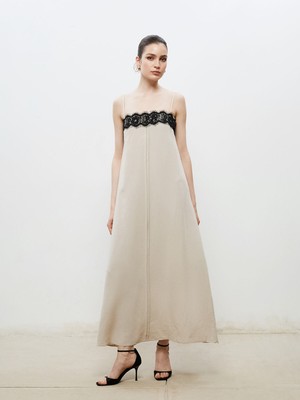 Lc Waikiki Yeni Sezon Kare Yaka Keten Karışımlı Askılı Elbise