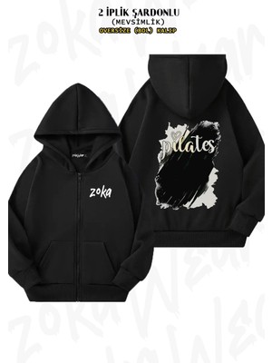 Unisex Pilates Özel Baskılı Oversize Sırt Baskılı Fermuarlı Kapşonlu Hırka