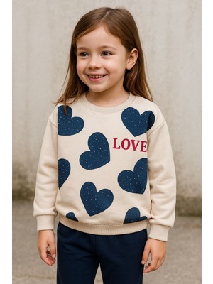 Alkın Kids 4-10 Yaş Kız Çocuk Love Baskılı Iki Iplik Şardonlu Eşofman Takımı