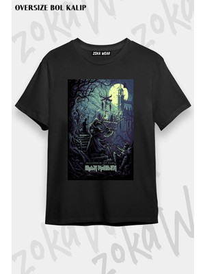Unisex Oversize Kalıp Iron Maiden Hallowed Tasarım Baskılı Tshirt