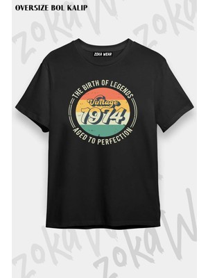 Unisex Oversize Kalıp Vintage 1974, 50TH Birthday Tasarım Baskılı Tshirt