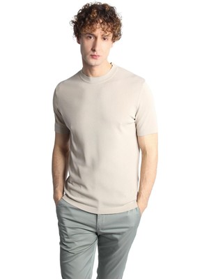 İGS Taş Standart Fit Dar Kalıp Bisiklet Yaka Düz Kısa Kollu Triko Tişört