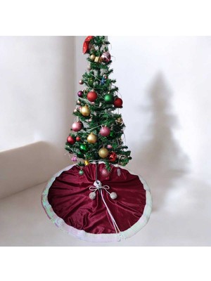 Moda Nur Yılbaşı Çam Ağacı Altı Örtüsü, Çam Ağacı Ayak Halısı Örtüsü, Bordo Renk ,kadife Kumaş,80 cm