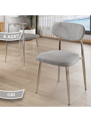 Canisa Laos Serisi 6 Adet Gri Mutfak Sandalyesi Krom Kaplama Metal Ayak 1.sınıf Babyface Kumaş