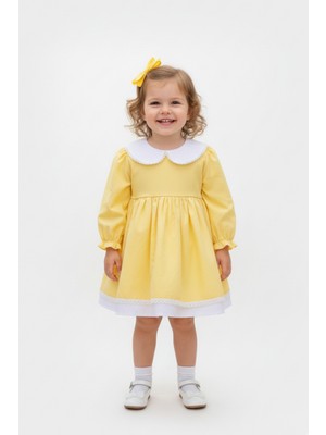 Bertuğ Bebek Bebe Yaka Dantelli Kız Çocuk Bebek Poplin Pamuk Elbise