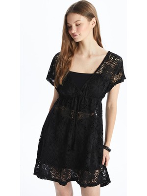 Lc Waikiki Yeni Sezon V Yaka Nakışlı Kısa Kollu Kadın Plaj Elbisesi