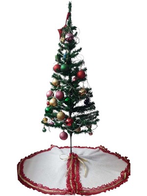 Moda Nur Yılbaşı Çam Ağacı Altı Örtüsü, Çam Ağacı Ayak Halısı Örtüsü, Beyaz Renk,peluş Kumaş,88 cm