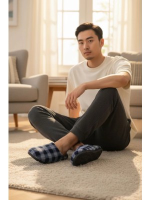 Gezer Unısex Ekoseli Kaymaz Sessiz Yumuşak Taban Ev Terlik