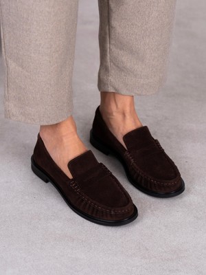 Ece'nin Butiği Aven Kahve Süet Hakiki Deri Kadın Makosen