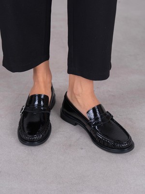 Ece'nin Butiği Ansa Siyah Rugan Hakiki Deri Kadın Makosen