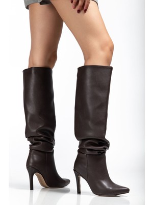 Budi SYT-2003 Kahve Körüklü Ince Topuklu Günlük Bayan Çizme