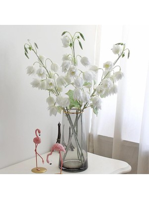 Nettenevime Yapay Çiçek Çan Çiçeği Beyaz 85CM Tek Dal Kumaş Çiçek Uzun Dal