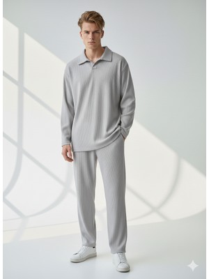 Ribana Classic Unisex Fitilli Gömlek Yaka Uzun Kol Cepli Beli Lastikli 2'li Takım