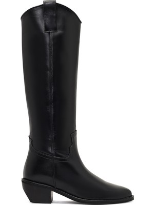 Derimod Kadın Siyah Kısa Topuklu Deri Kovboy Çizme 25WFD183418