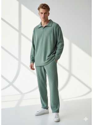 Ribana Classic Unisex Fitilli Gömlek Yaka Uzun Kol Cepli Beli Lastikli 2'li Takım