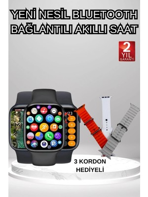 Ceylan Adam Akıllı Saat Arama Görüşme Bildirim Görme Uyku ve Sağlık Takibi Nabız Ölçer 3 Kordon Hediyeli