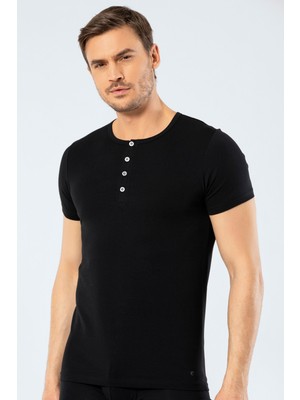 Cacharel Erkek Bisiklet Yaka Düğmeli T-Shirt 1308/SIYAH