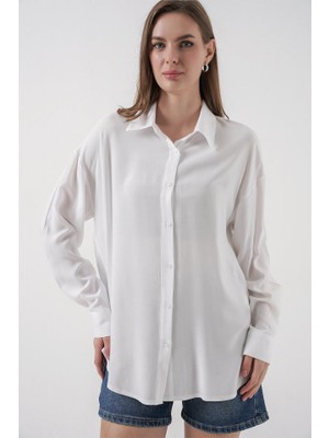 Oversize Viskon Gömlek 3785 - Beyaz