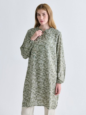 Lc Waikiki Yeni Sezon Fırfırlı Bağlamalı Yaka Desenli Kadın Tunik