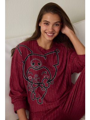 Penti Bordo Kuromi Baskılı Uzun Kollu Termal Etkili Pijama Takımı