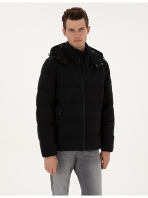 Pierre Cardin Erkek Siyah Kapüşonlu Şişme Mont 50313933-VR046