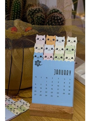Msticker 2026 Ingilizce Kedi Temalı Takvim, Masa Takvimi Ingilizce Özel Tasarım 2026 Yılı Takvimi