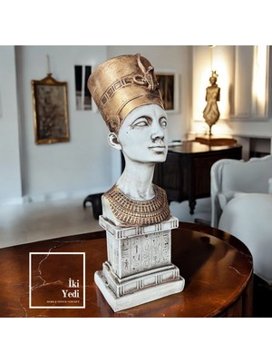 İki Yedi Konsept Antik Mısır’ın Ikonu Nefertiti Büst Heykeli Tarihi Tema Dekoratif Obje Biblo Hediye Eşya Dekorasyon