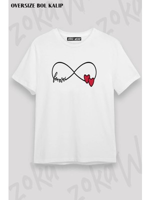 Unisex Oversize Kalıp Sevgiliye Özel Forever Tasarım Baskılı Tshirt