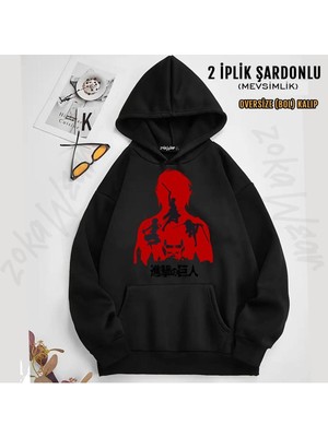 Attack On Titan Manga Anime Baskılı Kapüşonlu Sweatshirt (2 Iplik)