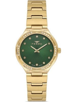 Ferro FL40140A-B6 Quartz Çelik Altın Rengi Yeşil Kadran 31 mm Kadın Kol Saati