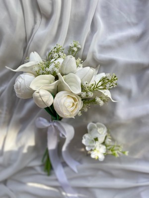 Zb Flowers Gelin Buketi Nikah Çiçeği El Buketi Yapay Gala Lale Buketi