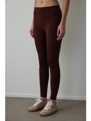 Penti Kahverengi Gizli Cep Görünümlü Yüksek Bel Tayt