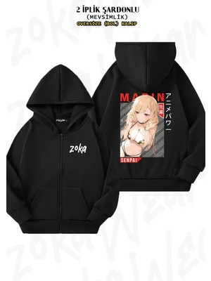 Unisex My Dress Up Darling Marin Kitagawa3 Baskılı Oversize Sırt Baskılı Fermuarlı Kapşonlu Hırka