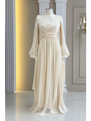 Amine Hüma Hira Abiye Elbise Krem