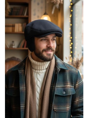 Külah Erkek Kışlık Kasket Premium Kulaklı Yün Driver Şapka - Siyah