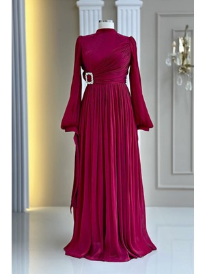 Amine Hüma Hira Abiye Elbise Bordo