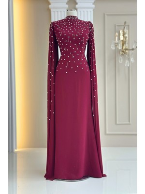 Amine Hüma Afra Abiye Elbise Bordo